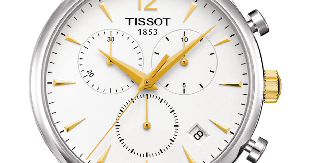Tissot Tradition dial detail with hour markers, subdials, and chronograph hands