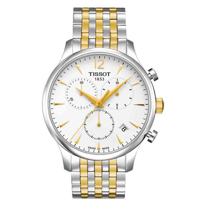 Tissot Tradition white dial chronograph with two-tone steel and gold bracelet