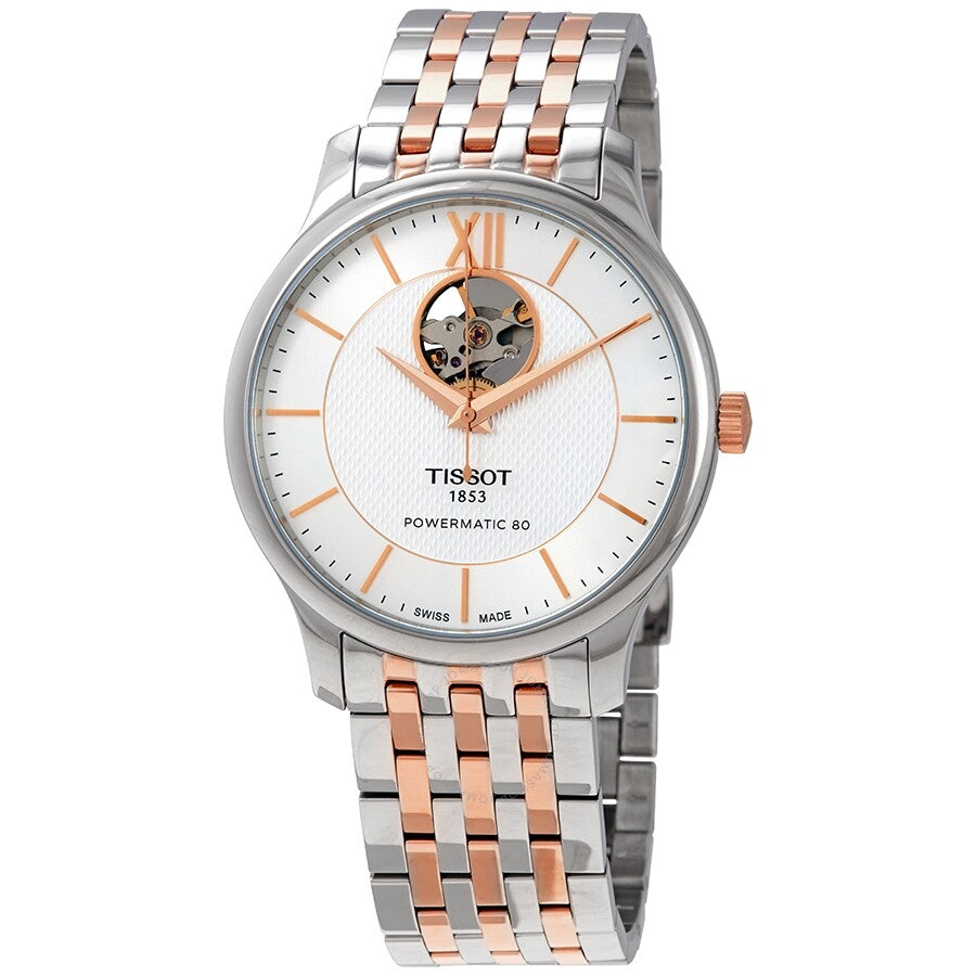 Tissot Tradition two-tone men's watch with silver dial and open heart window