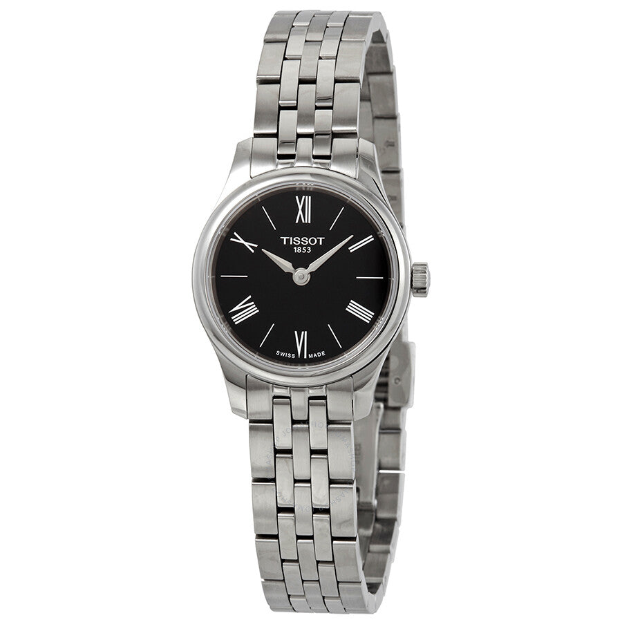 Tissot Tradition black dial stainless steel ladies watch with Roman numeral indices