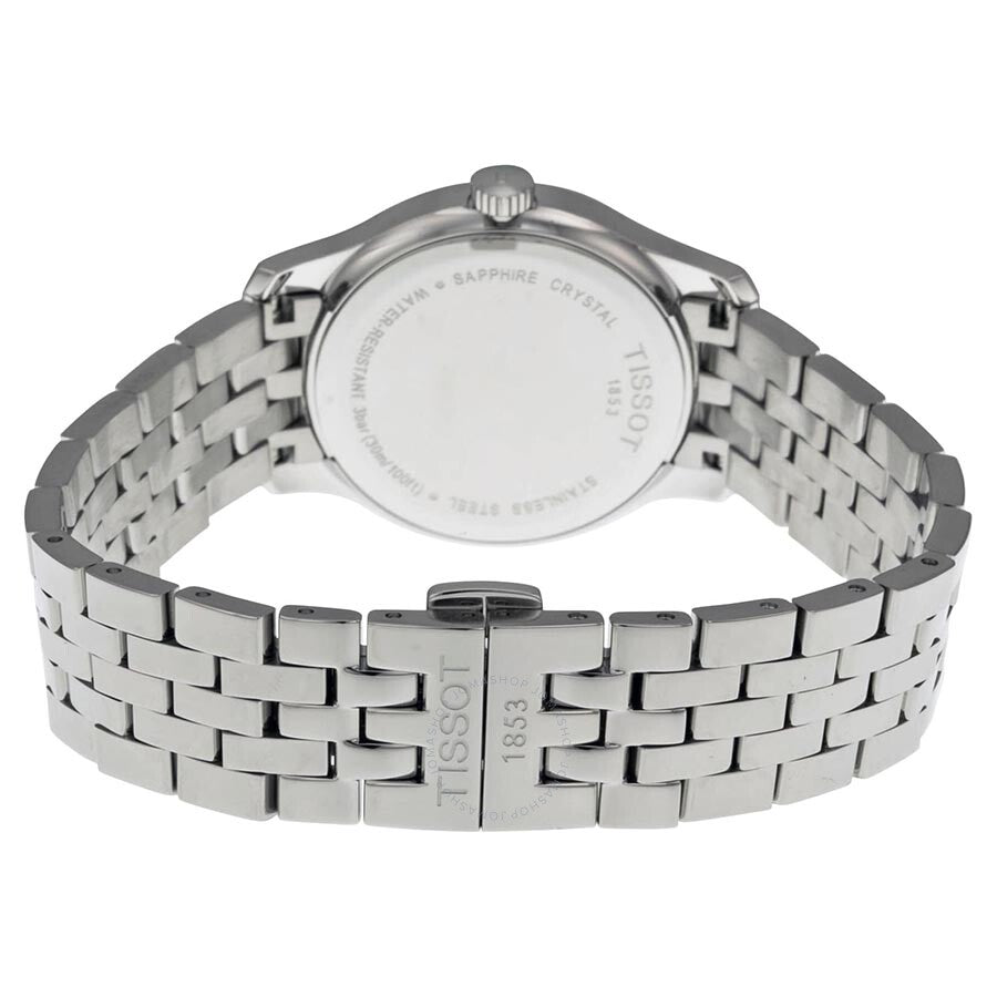 Tissot Tradition watch caseback showing sapphire crystal and bracelet