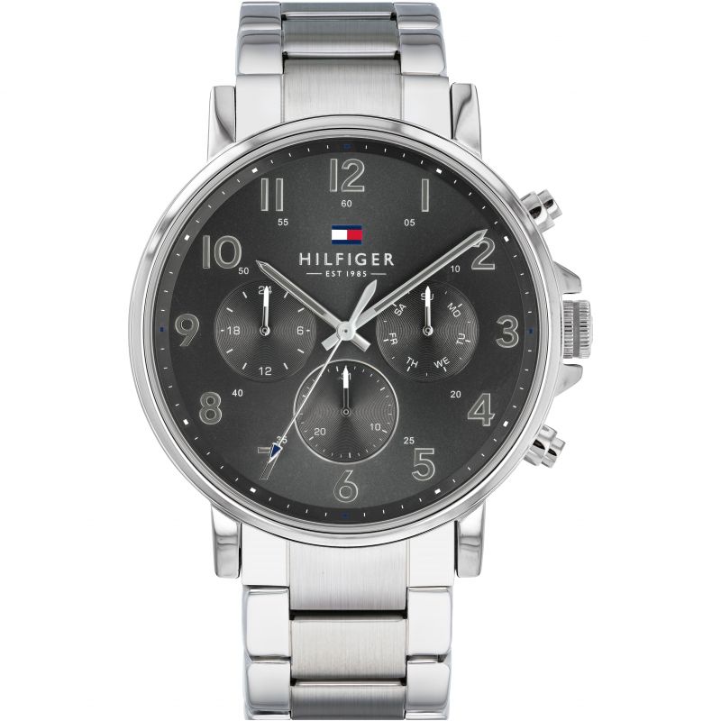 Tommy Hilfiger quartz chronograph men's watch with black dial and stainless steel bracelet
