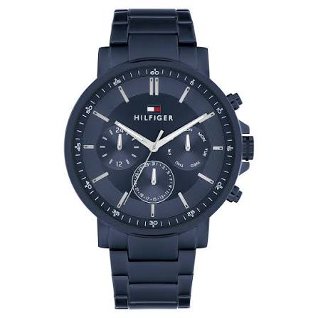 Tommy Hilfiger steel blue dial chronograph watch with blue steel bracelet
