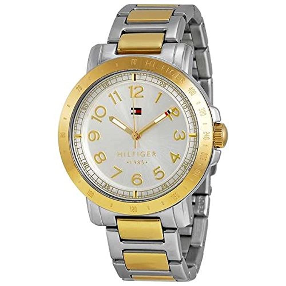 Tommy Hilfiger 1781398 women's watch shown at angle displaying two-tone bracelet and dial
