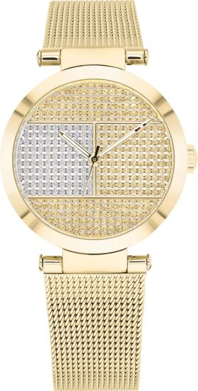 Tommy Hilfiger gold stainless steel women's watch with multi-colour crystal dial