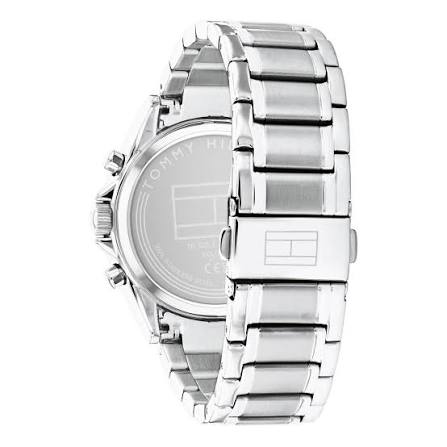 Case back view of Tommy Hilfiger women's stainless steel watch showing back plate
