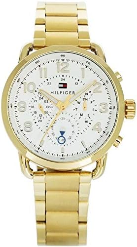Tommy Hilfiger 1791455 gold chronograph watch with white dial and gold steel strap
