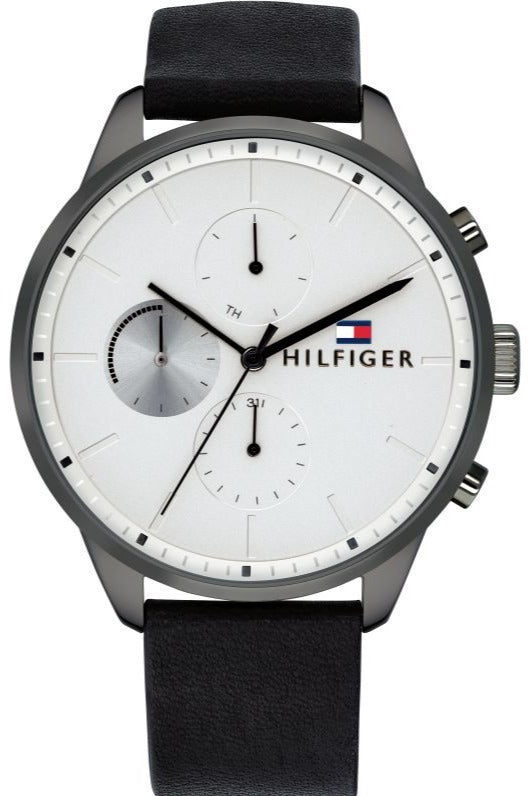 Tommy Hilfiger white dial chronograph watch with black silicone strap
