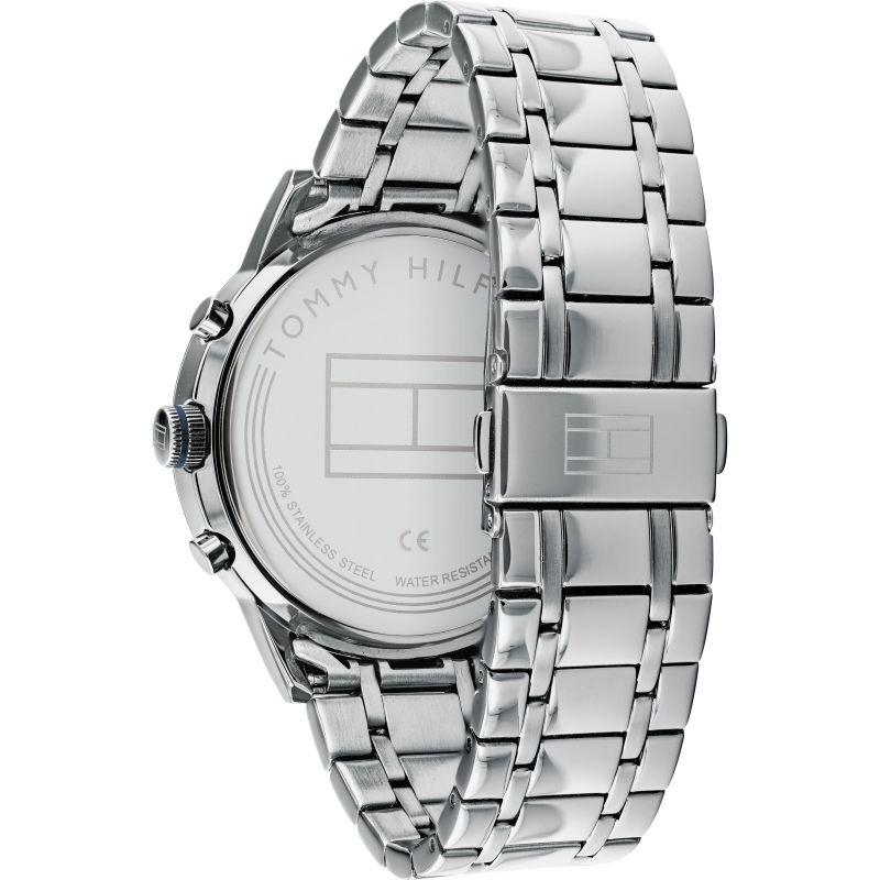 Tommy Hilfiger watch caseback showing stainless steel with engraved branding