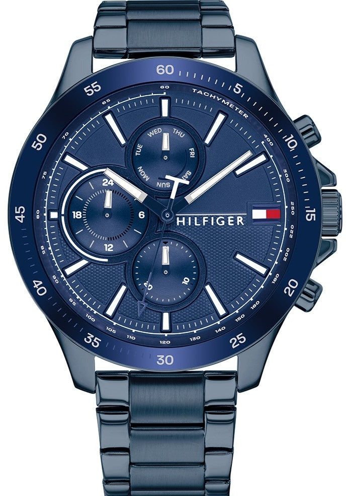 Tommy Hilfiger 1791720 blue chronograph watch with blue dial and steel bracelet