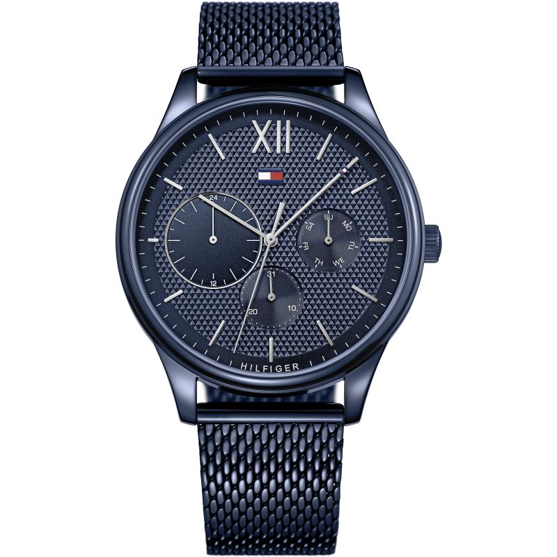 Tommy Hilfiger all-blue chronograph men's watch with dark blue mesh strap and textured dial