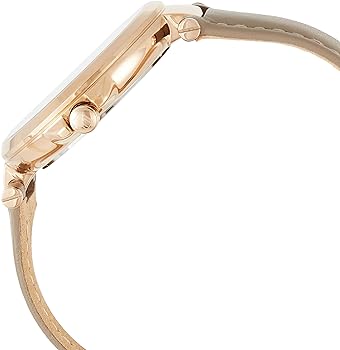 Tommy Hilfiger Angela watch side view showing rose gold case and brown leather strap