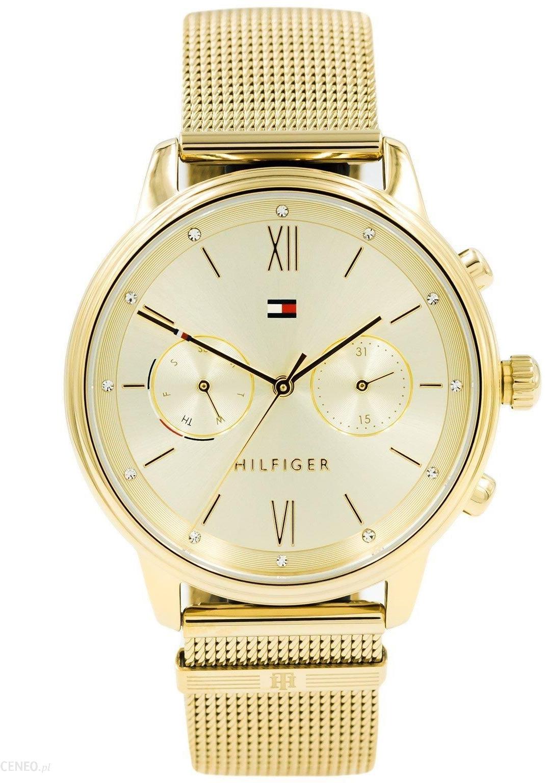 Tommy Hilfiger Blake quartz watch with champagne dial, dual subdials, gold mesh bracelet