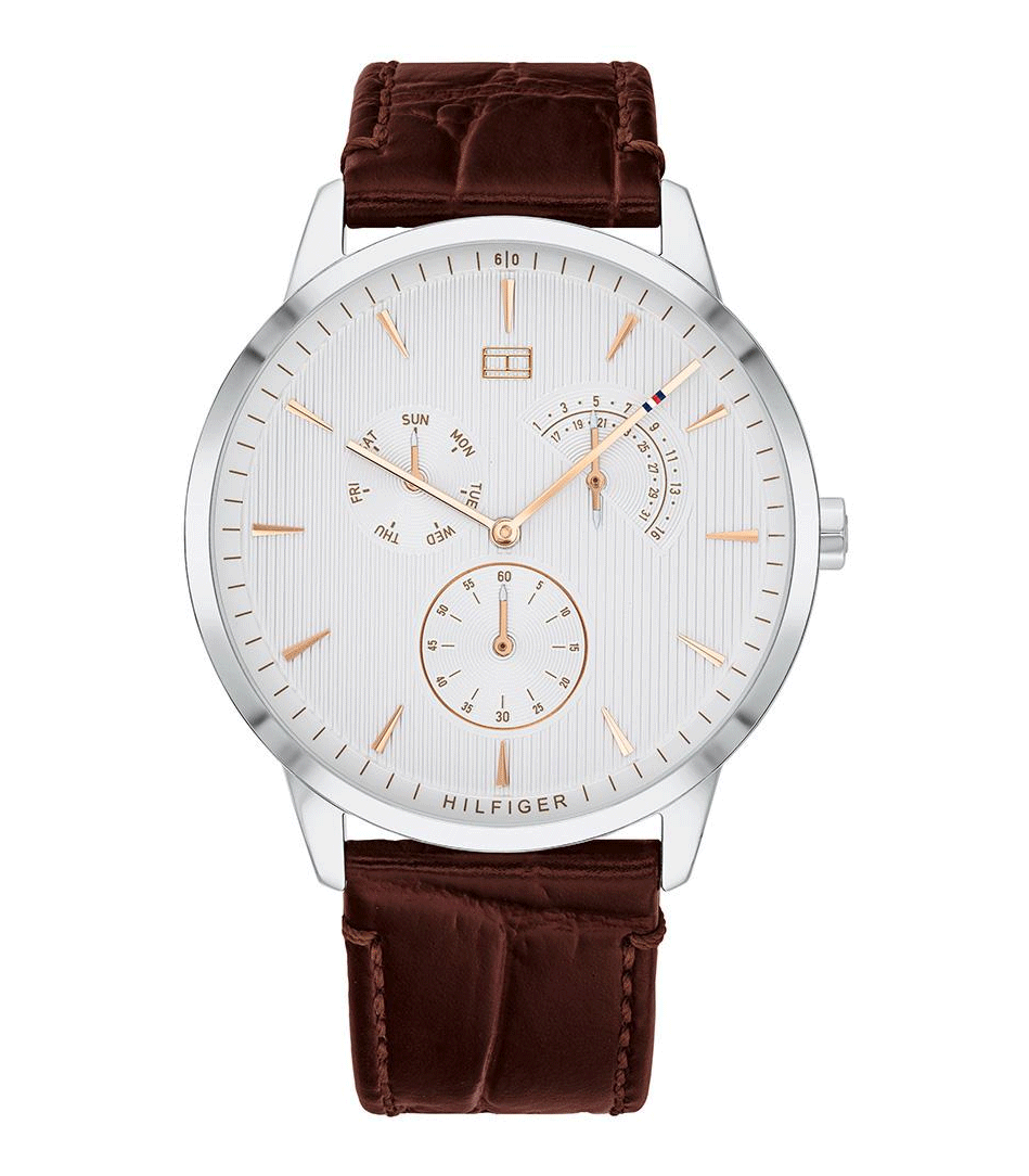 Tommy Hilfiger Brad men's chronograph watch, white dial with rose gold accents and chronograph subdials
