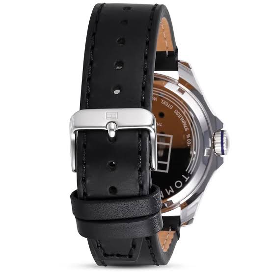 Tommy Hilfiger Bruce watch caseback showing tan leather interior and visible mechanism details