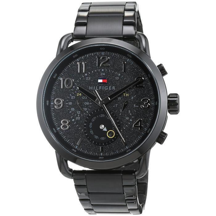 Tommy Hilfiger chronograph men's watch with black dial and black steel bracelet