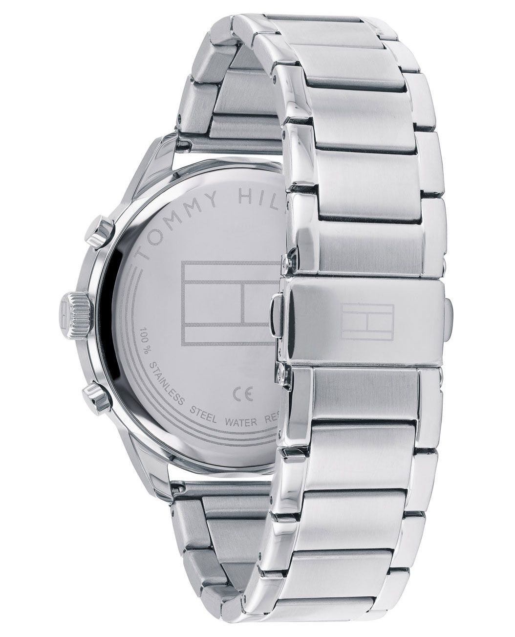 Tommy Hilfiger Classic watch caseback showing stainless steel construction with water resistance marking