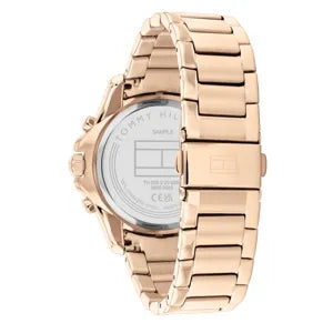 Tommy Hilfiger Damon rose gold stainless steel bracelet and case back detail