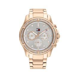 Tommy Hilfiger Damon rose gold stainless steel chronograph watch with crystal bezel and white dial
