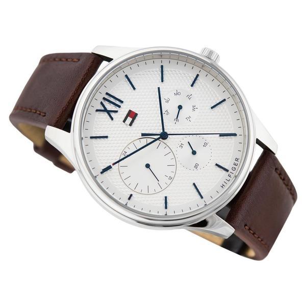 Tommy Hilfiger Damon chronograph watch with leather strap displayed at angle