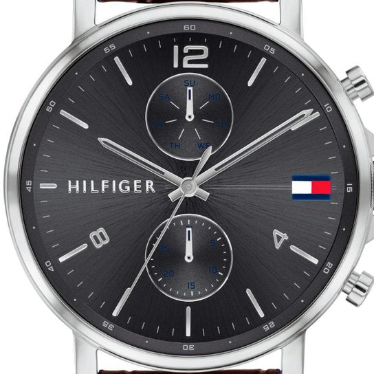 Close-up detail of Tommy Hilfiger Daniel dial showing chronograph subdials and hour markers