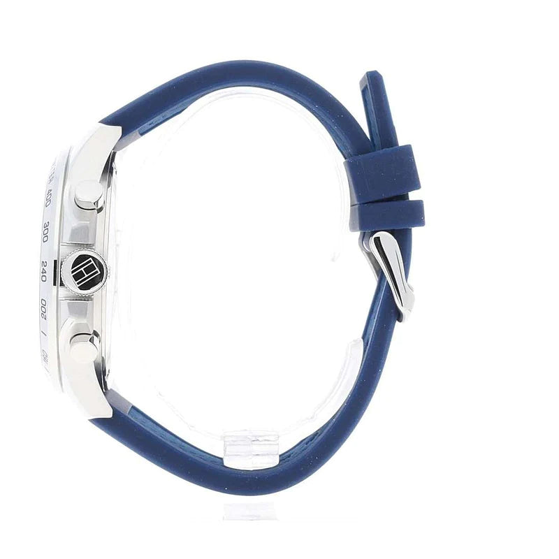 Tommy Hilfiger Decker watch side profile displaying case thickness and strap design