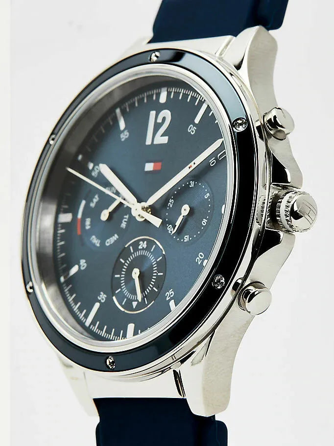 Side profile of Tommy Hilfiger Eve chronograph highlighting case design