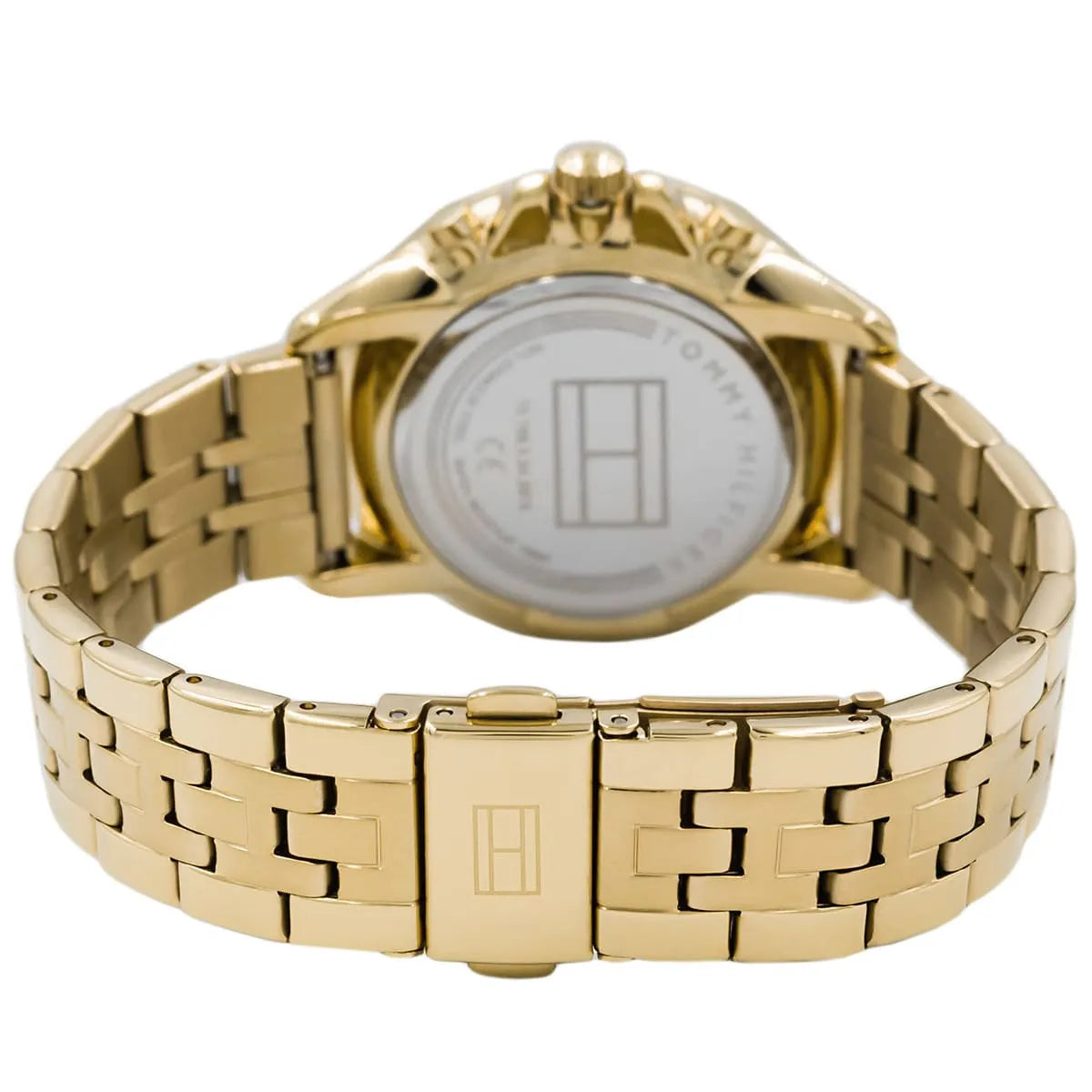 Tommy Hilfiger Harper watch rear view displaying case back and bracelet clasp