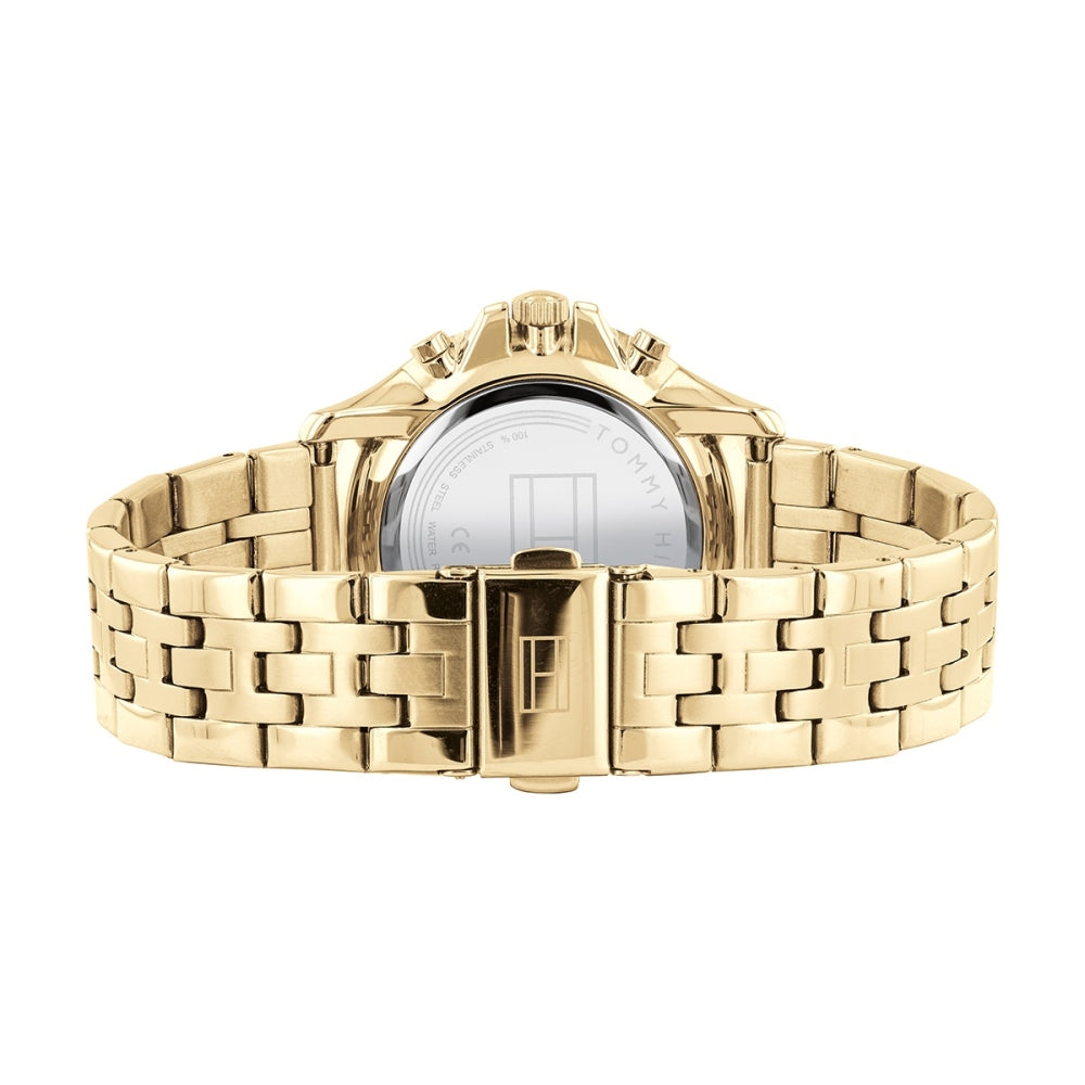 Tommy Hilfiger Harper watch caseback showing crystal and engraved case