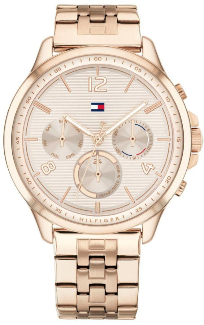 Tommy Hilfiger Harper multifunction women's watch with rose gold case and champagne dial