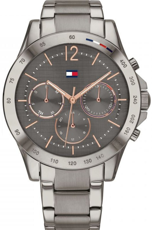 Tommy Hilfiger Haven grey dial chronograph watch with rose gold hands and indices