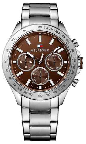 Tommy Hilfiger Hudson men's watch with brown dial and stainless steel bracelet, tachymeter bezel