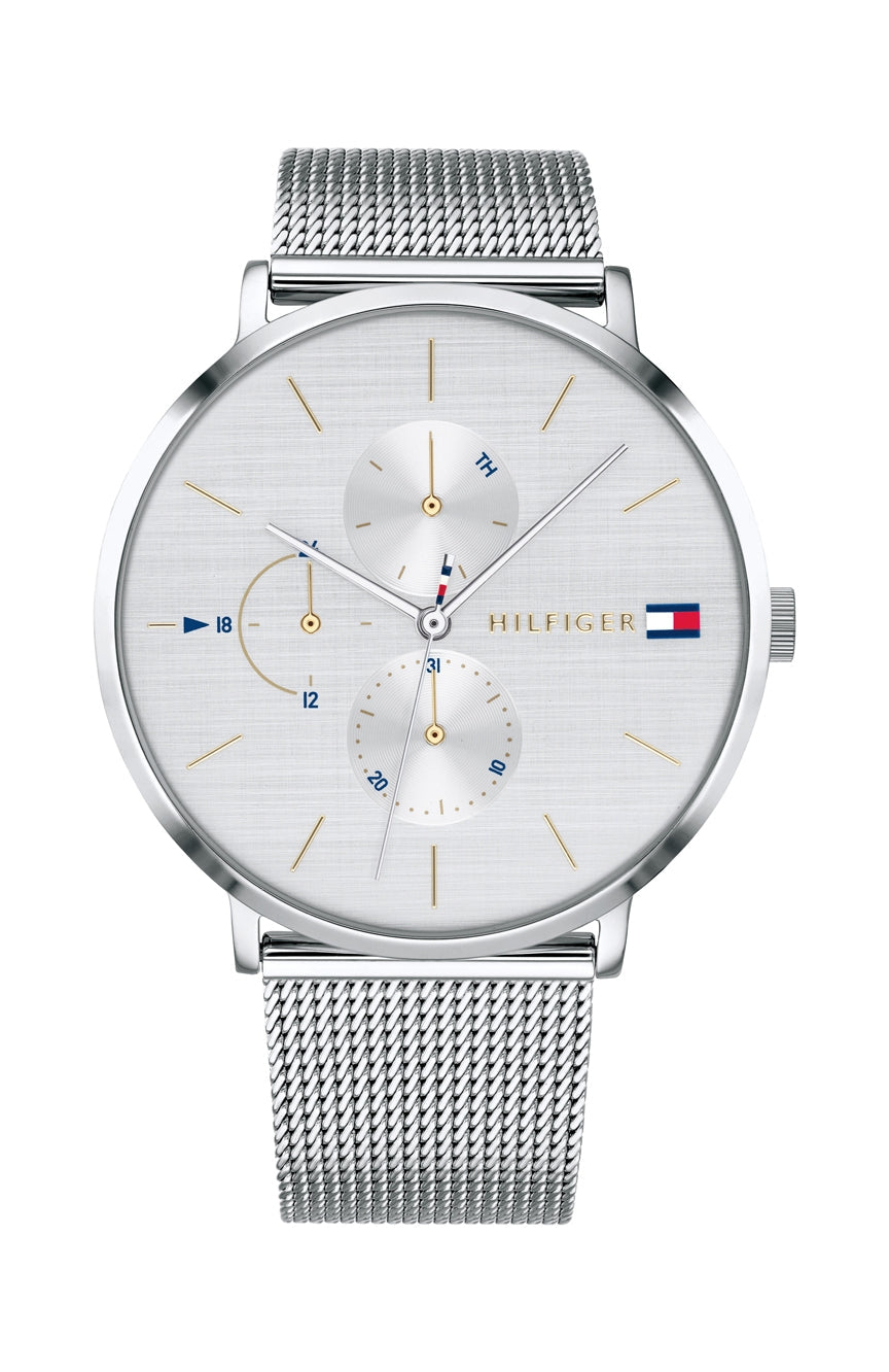 Tommy Hilfiger Jenna silver dial ladies watch with mesh strap and multifunction subdials