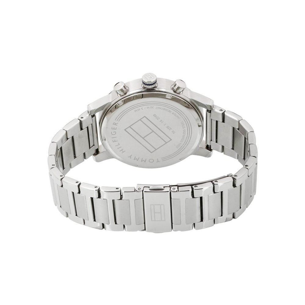 Tommy Hilfiger Kane watch caseback showing steel case and bracelet attachment