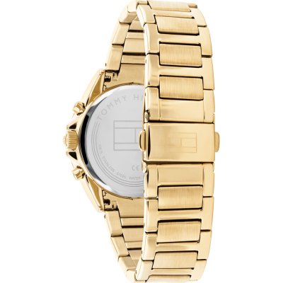 Tommy Hilfiger Kennedy gold watch caseback and side profile of bracelet