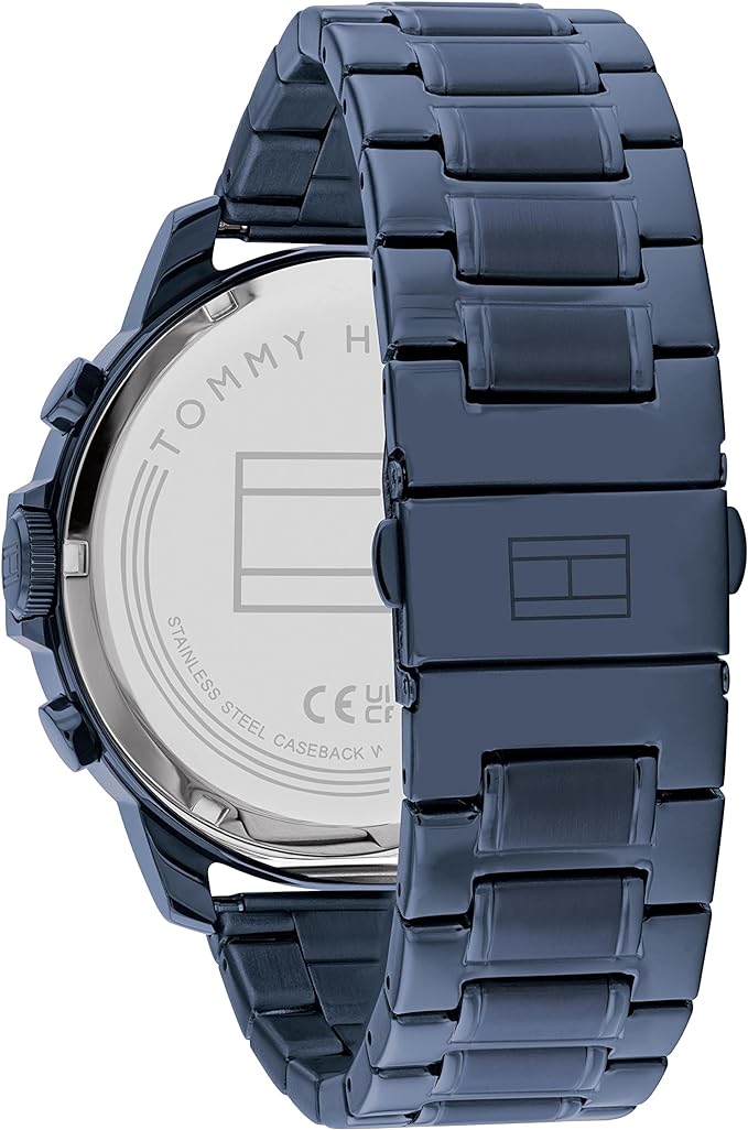 Tommy Hilfiger Luca watch caseback showing stainless steel band detail
