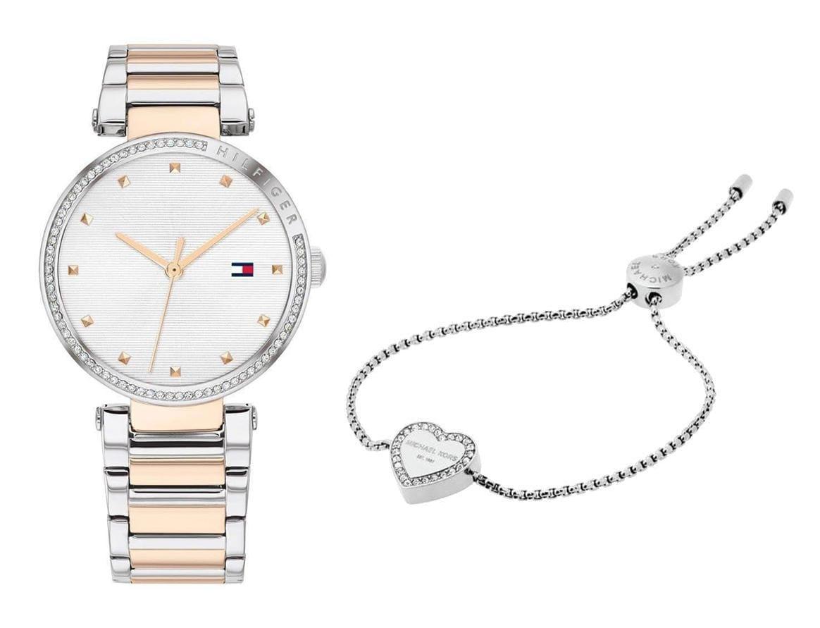 Tommy Hilfiger Lynn watch with crystal bracelet accessory on white background