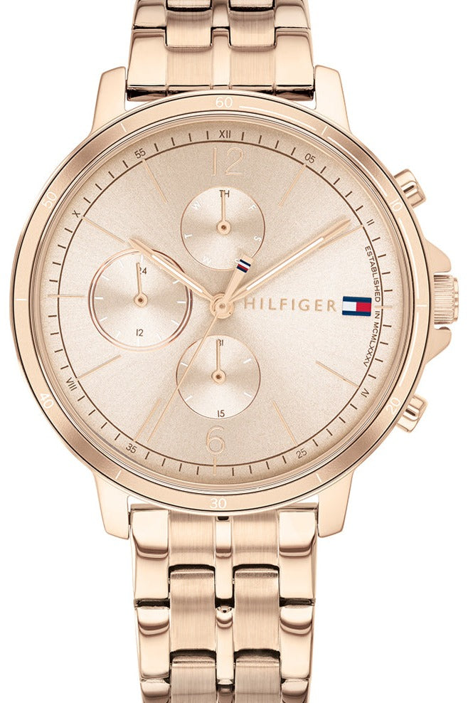 Tommy Hilfiger Madison women's watch with rose gold case and multifunction chronograph dial