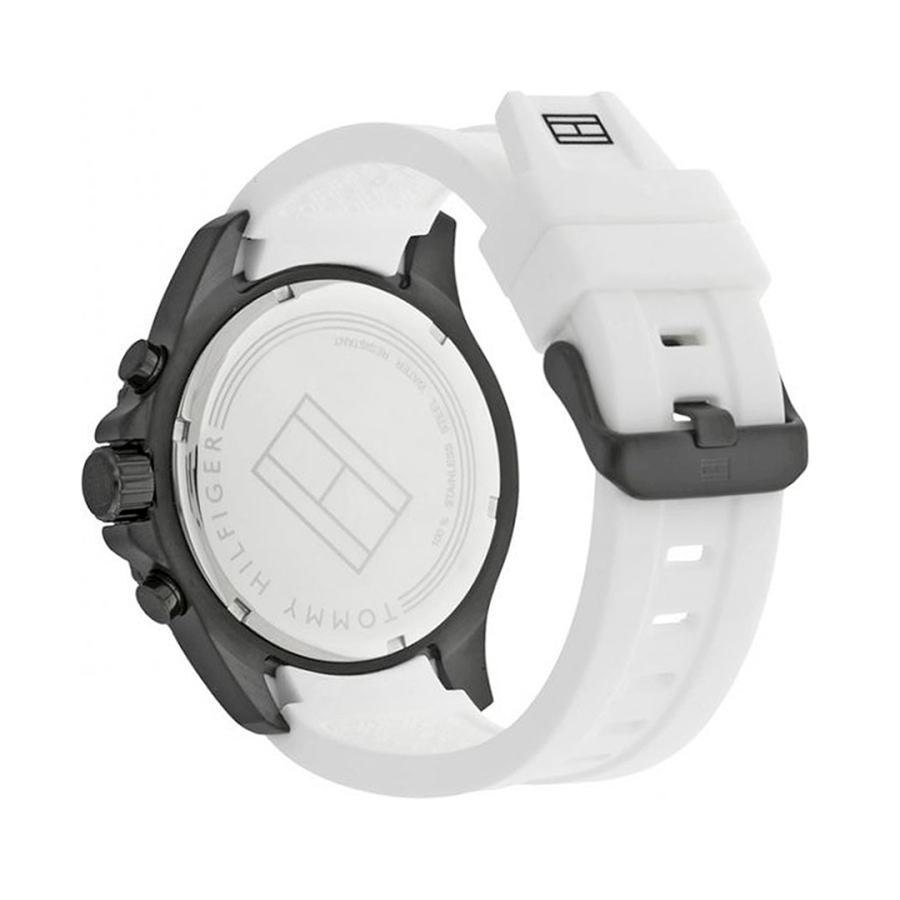 Tommy Hilfiger Nolan watch caseback with engraved logo and SKU 1791146