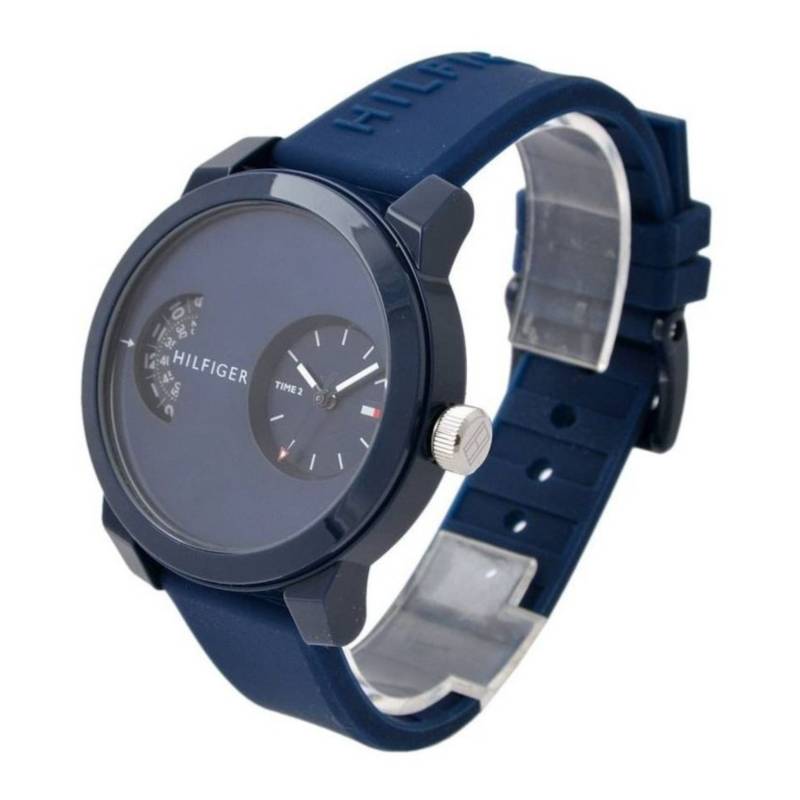 Tommy Hilfiger Sport men's watch with blue dial and blue silicone strap, angle view