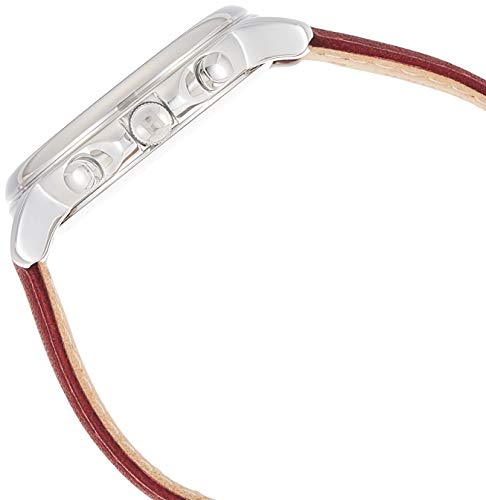 Side profile of Tommy Hilfiger Sport Lux watch showing silver case and burgundy strap