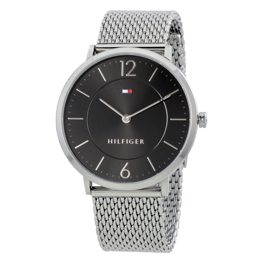 Tommy Hilfiger Ultra Slim black dial men's watch with mesh strap