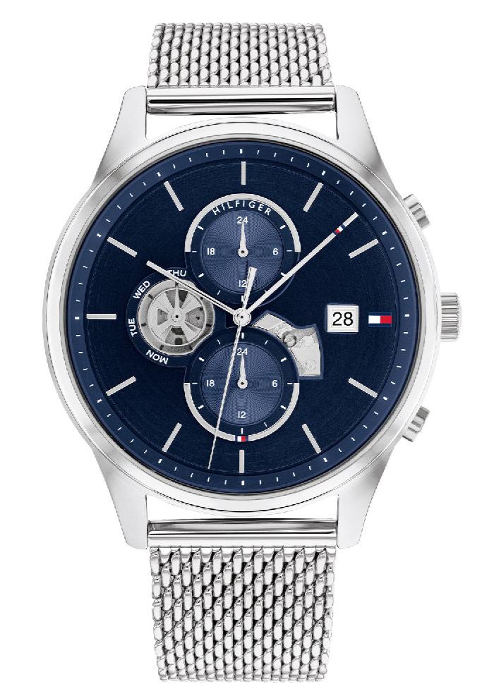 Tommy Hilfiger Weston multi-function mens watch with navy blue dial and stainless steel mesh strap