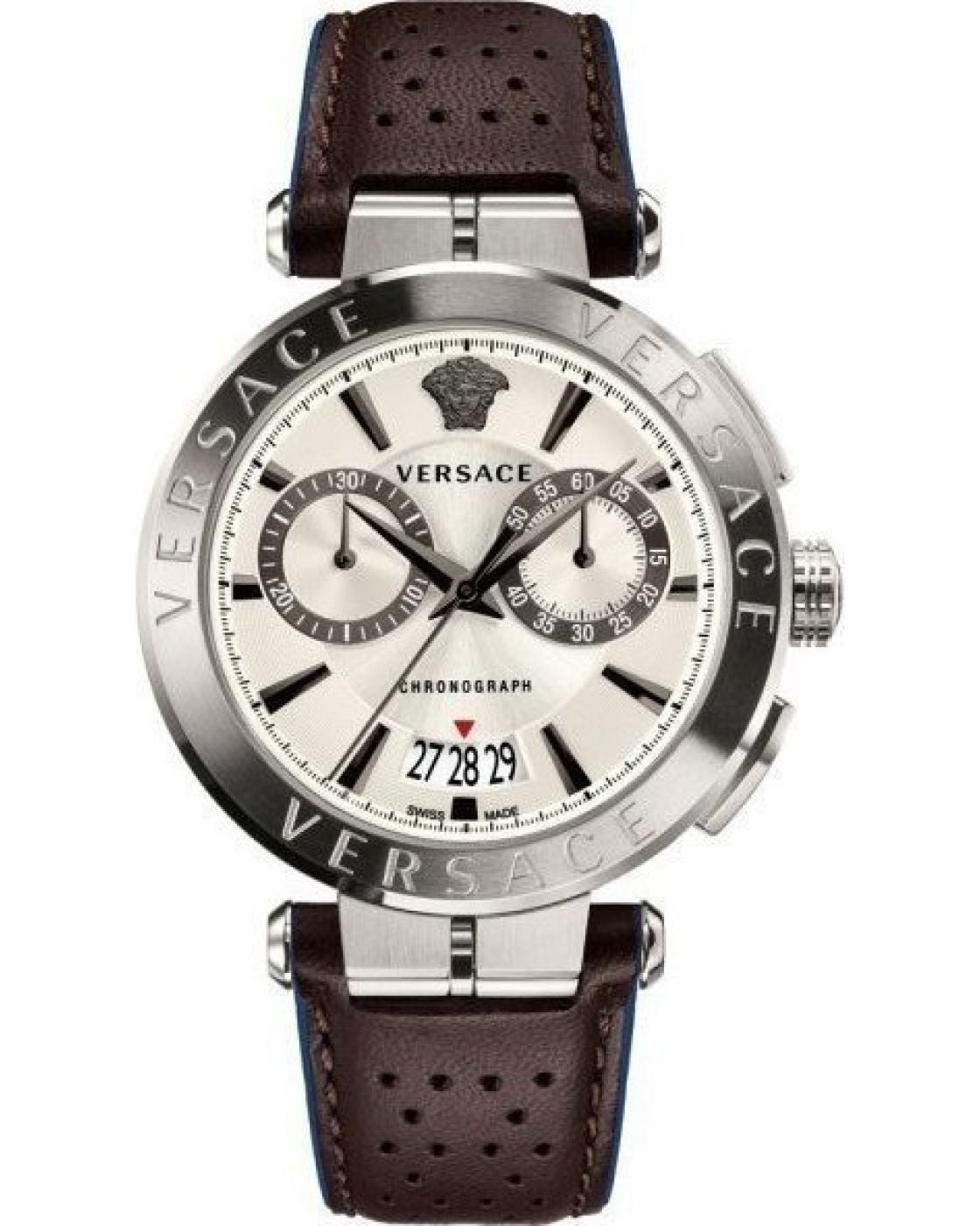 Versace Aion Chronograph Leather Strap Men's Watch VBR010017 - The Watches Men & CO