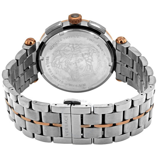 Versace Aion watch caseback showing engraved stainless steel case with bronze lugs