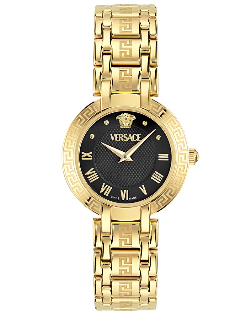 Versace Antlia women's watch with black guilloché dial, gold stainless steel case and bracelet