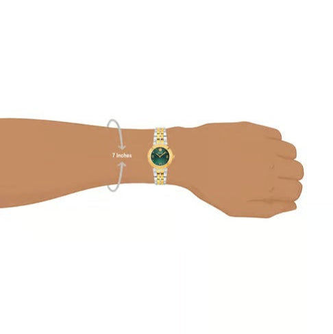 Versace Daphnis women's watch on wrist with 7-inch bracelet length reference shown