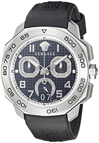 Versace Dylos men's chronograph watch with date window and black leather band