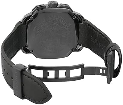 Versace Dylos caseback view showing black case with Versace branding and embossed details