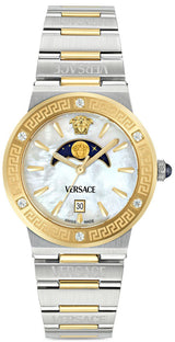 Versace Greca Logo Mother of Pearl Two-Tone Swiss Moonphase Watch - VE7G00524